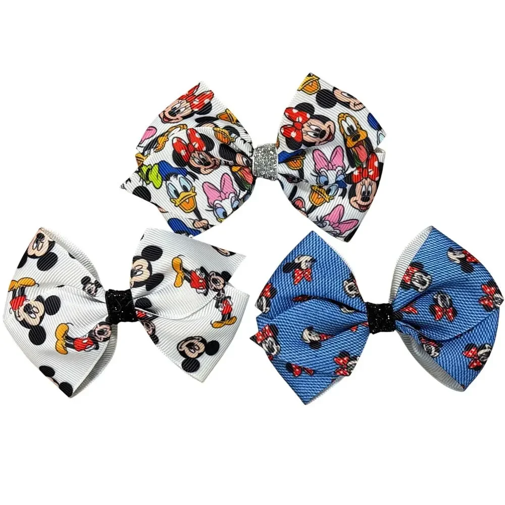 Vintage Disney Mickey Minnie Mouse hair bow clips 3 pack bundle multicolor